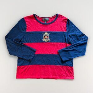 VINTAGE Lauren Ralph Lauren Rugby Shirt Equestrian Club Women's Size XL Red Blue
